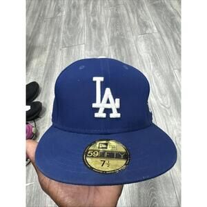 New Era 59Fifty Blue 7 1/2 Fitted MLB LA Dodgers Baseball On-Field Cap Coolbase